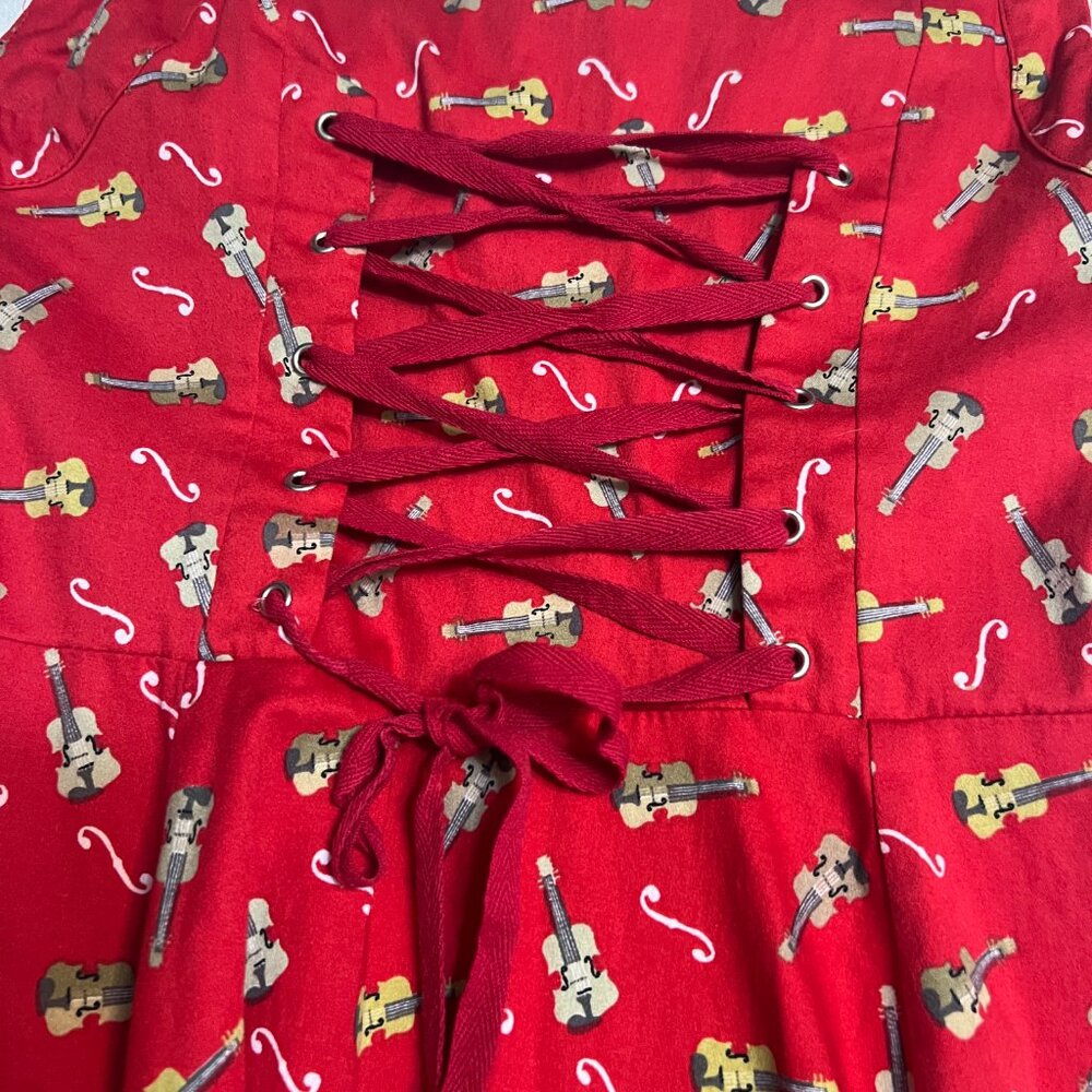 Hearts & Roses Fit Flare Dress Women 8 Red Rockabilly Pinup Retro - Picture 6 of 14